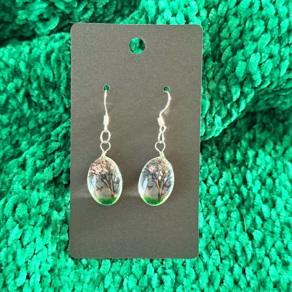 Silver Tree Design Drop Earrings